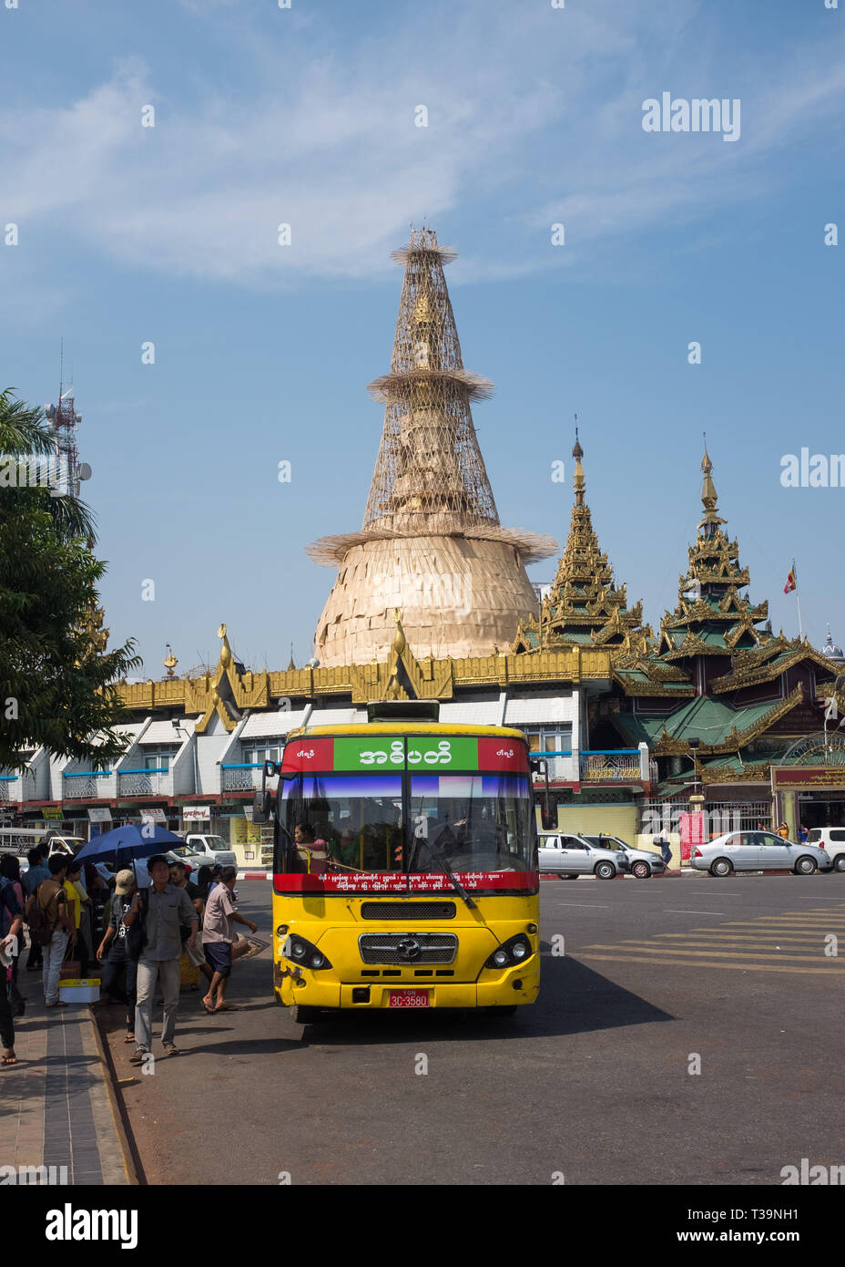 bus stand  near Sule Pagoda in Yangon (Rangoon),Myanmar (Burma) Stock Photo