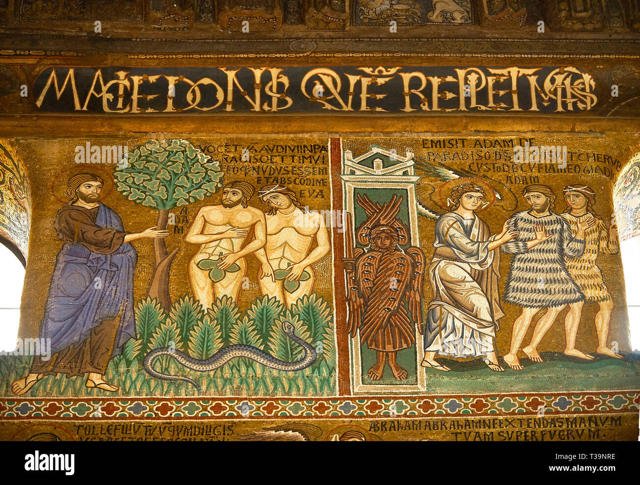 Medieval Byzantine style mosaics of the story of Adam & Eve being ...