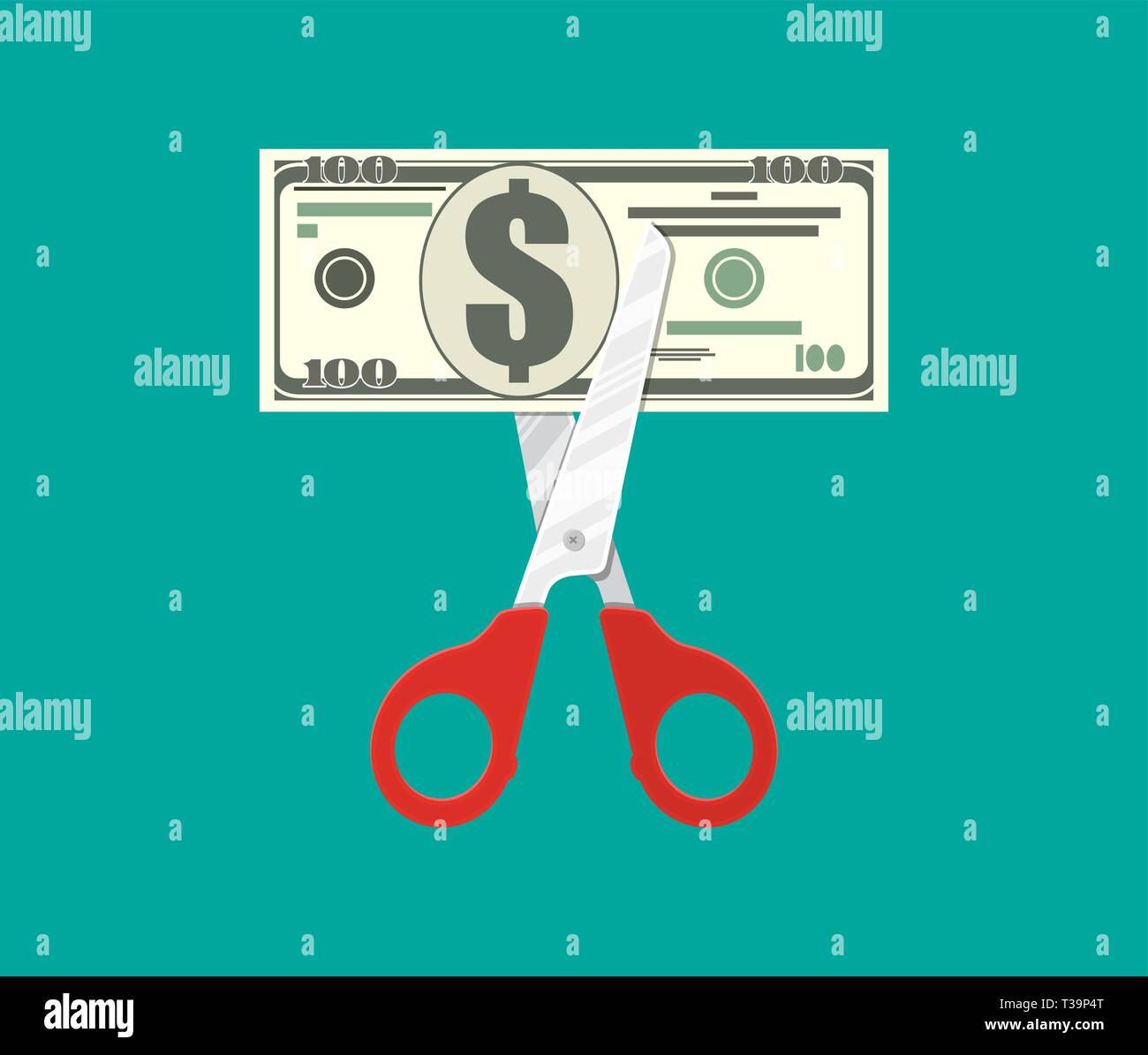 Scissors cutting dollar banknote. Vector illustration in flat style ...