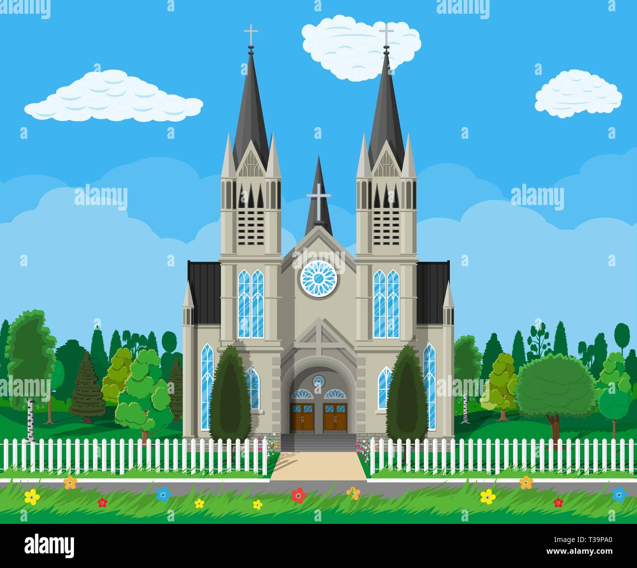 Exterior of catholic or protestant church cathedral in gothic style