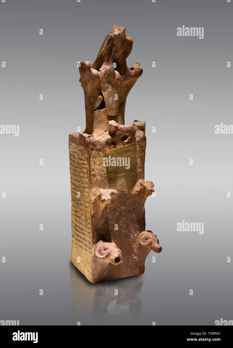 Hittite terra cotta tower shaped vessel representing a two storey tower of the city walls complete with merlons - 14th century BC - Hattusa ( Bogazkoy Stock Photo