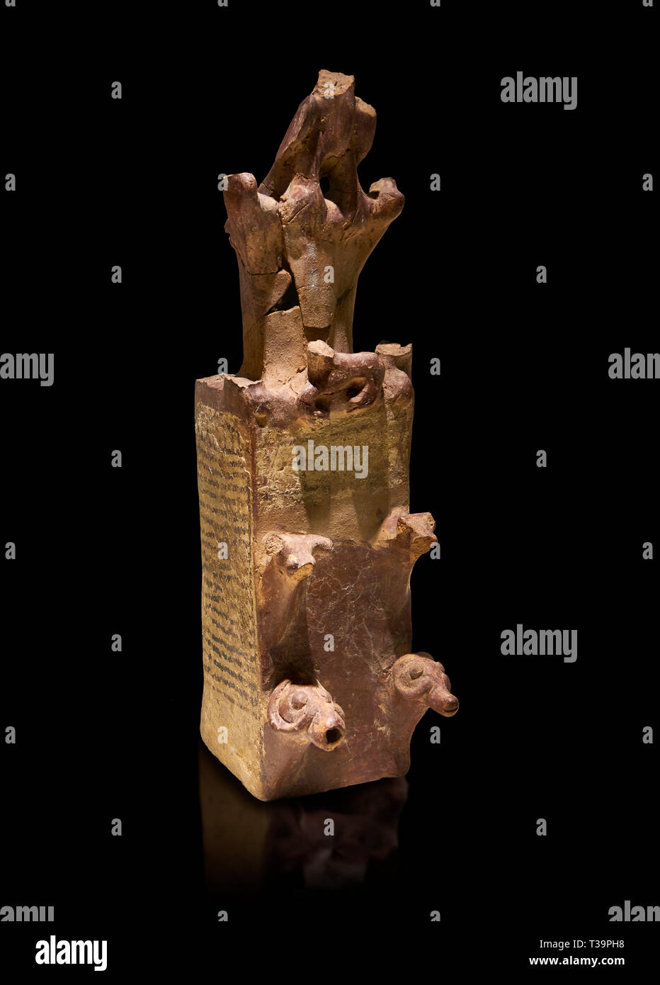 Hittite terra cotta tower shaped vessel representing a two storey tower of the city walls complete with merlons - 14th century BC - Hattusa ( Bogazkoy Stock Photo