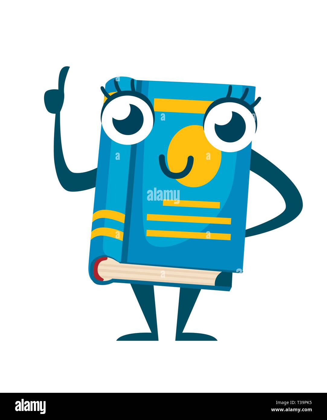 Blue book mascot. Cartoon character design. Flat vector illustration
