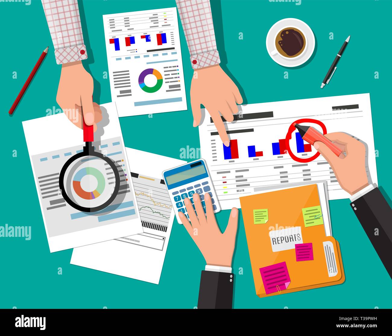 Hand With Magnifying Glass And Calculator Analysis Of Financial Report Financial Audit Concept 3277