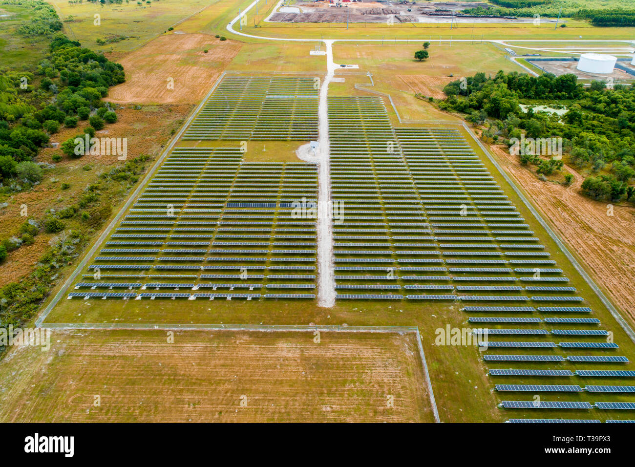 Drone aerial view of a Solar Power station in Hardee County, Florida