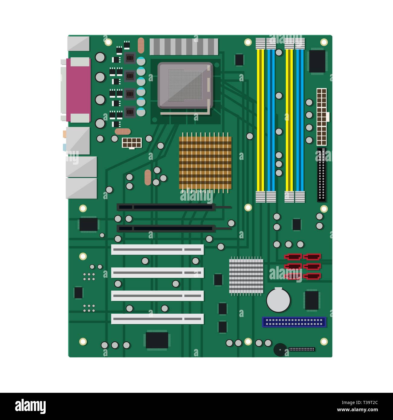 Motherboard isolated on white. PC hardware. Components for personal  computer. PCB icon. Vector illustration in flat style Stock Vector Image &  Art - Alamy