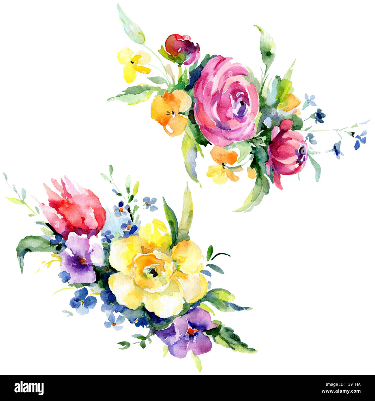 Bouquets floral botanical flowers. Watercolor background illustration ...