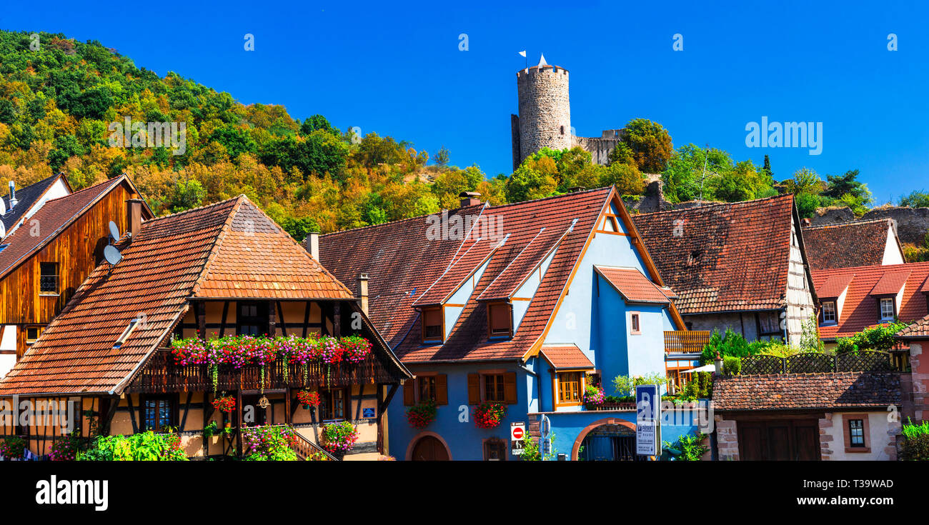 Traditional Kaysersberg village,Alsace region,France Stock Photo