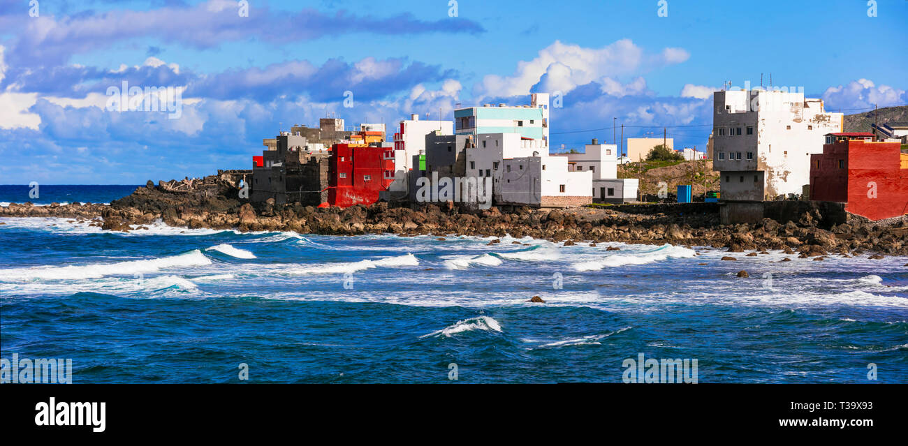 Traditional colorful houses and sea in San Andres village,Gran Canaria,Spain Stock Photo