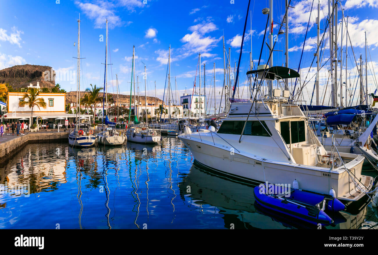 Beautiful Puerto de Mogan village,view with boats and houses,Gran Canaria,Spain Stock Photo