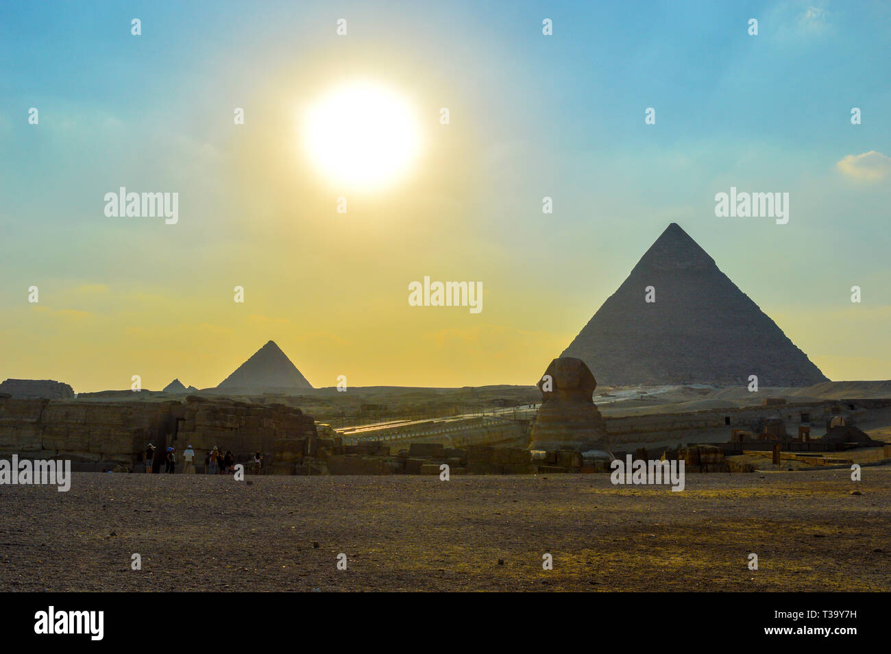 The Great pyramid of Giza in Egypt Cairo with Sphinx and camel. It is ...