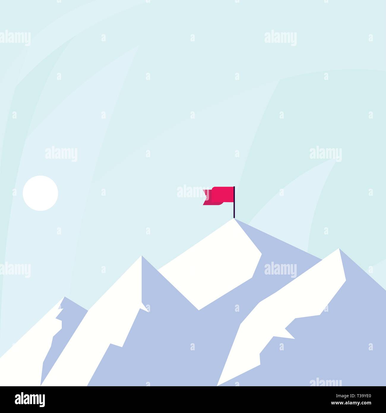 Mountains With Shadow Indicating Time Of Day And Flag Banner On