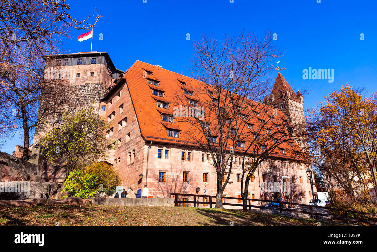 Landmarks of Bavaria - Nuremberg old town, view with castle Kaiserburg Stock Photo