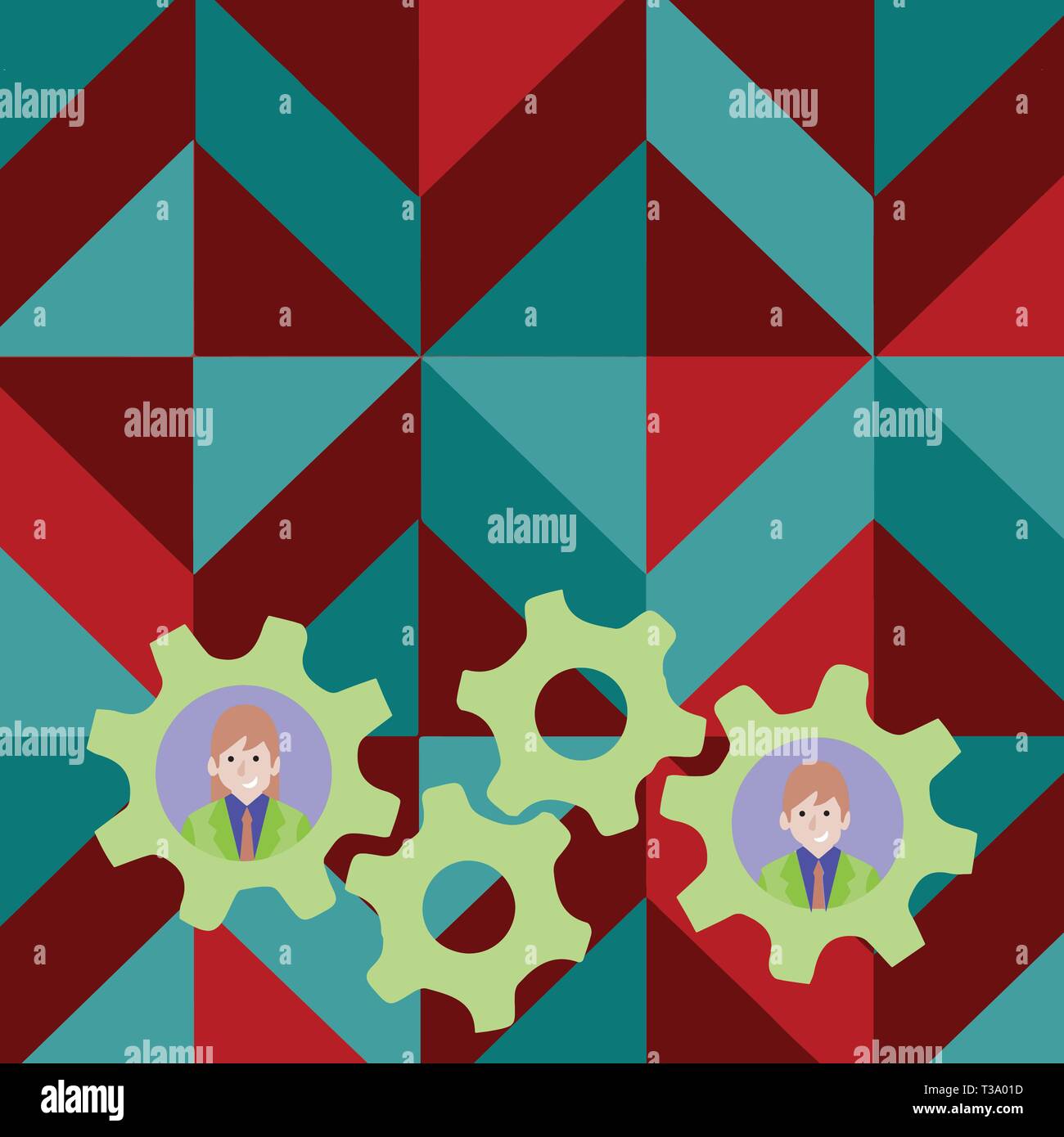 Two Business People Each Inside Colorful Cog Wheel Gears for Teamwork ...