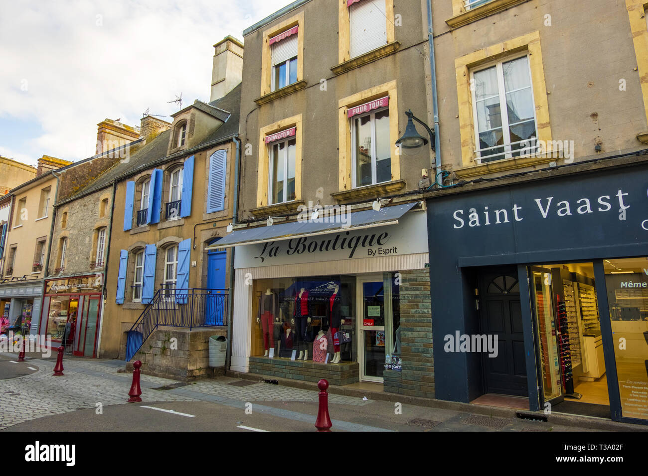 SaintVaastlaHougue, France August 29, 2018 Street view in Saint