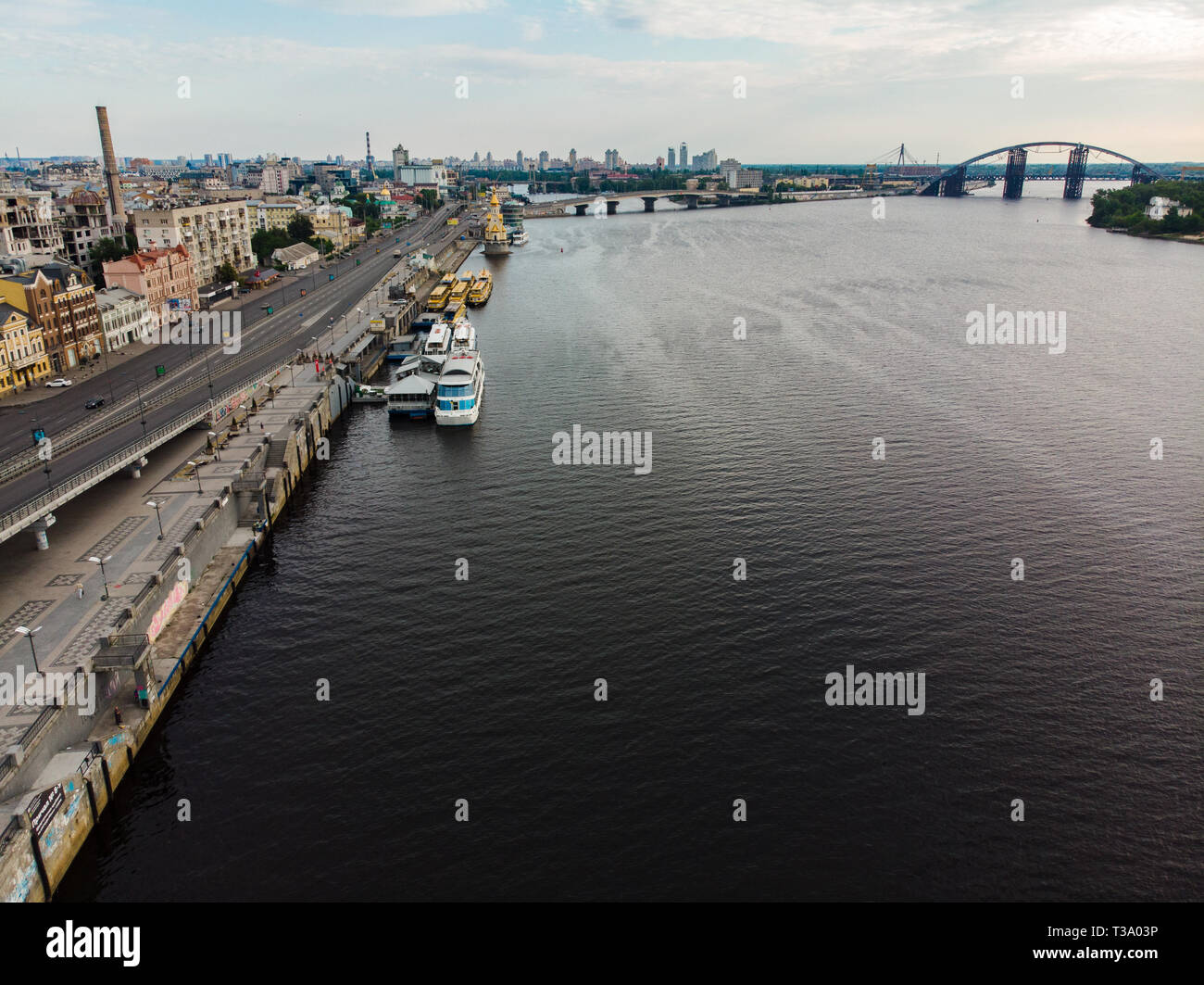 aerial view of city riverside. rivershore. copy space. summer time ...