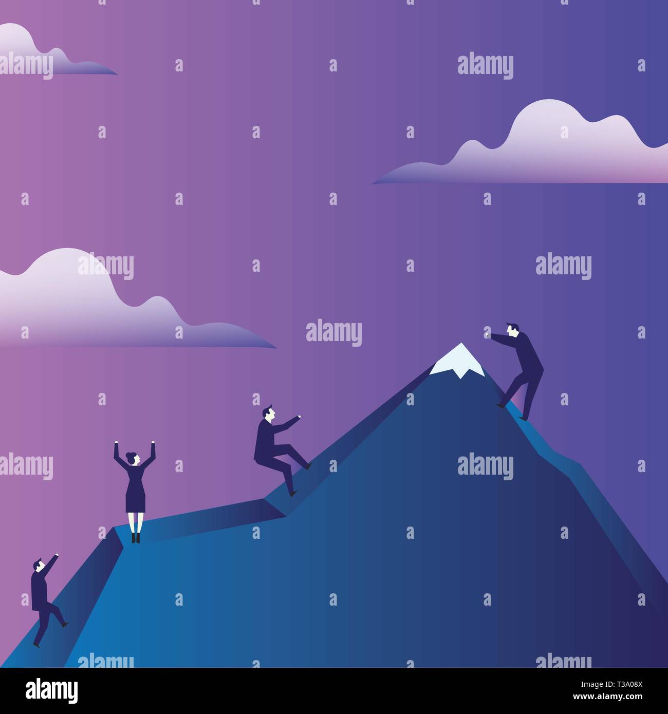 Business People Climbing Color Mountain by Themselves Holding Invisible ...