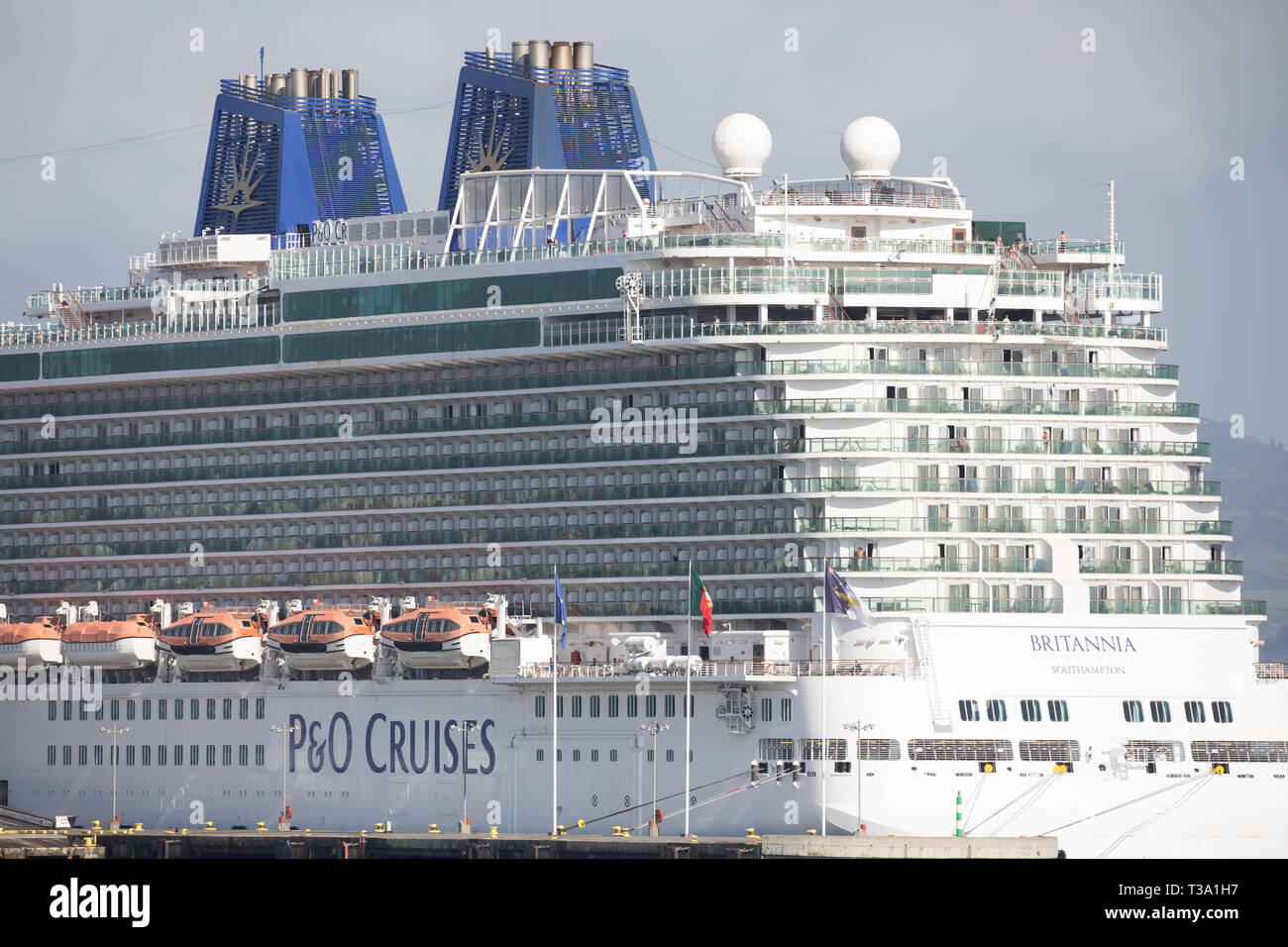 P O Cruises Britannia Ship Moored In Ponta Delgada In Sao Miguel Island The Azores Stock Photo Alamy