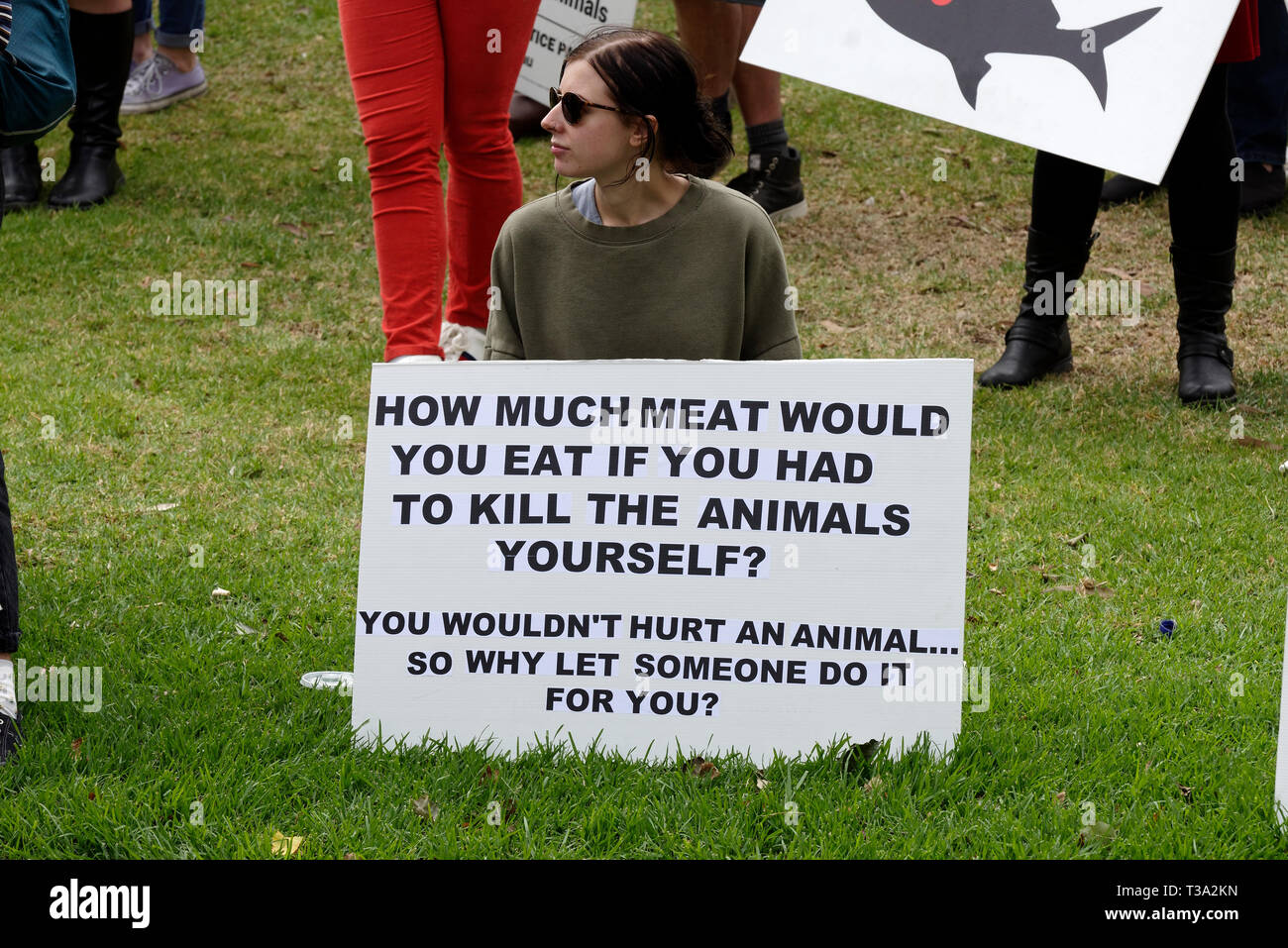 Hundreds of animal rights activists rallied in Melbourne's CBD on April 6 2019, Victoria Australia. Stock Photo