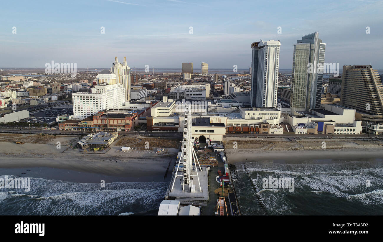 View of hotels and casinos along the Atlantic City Boardwalk Stock Photo
