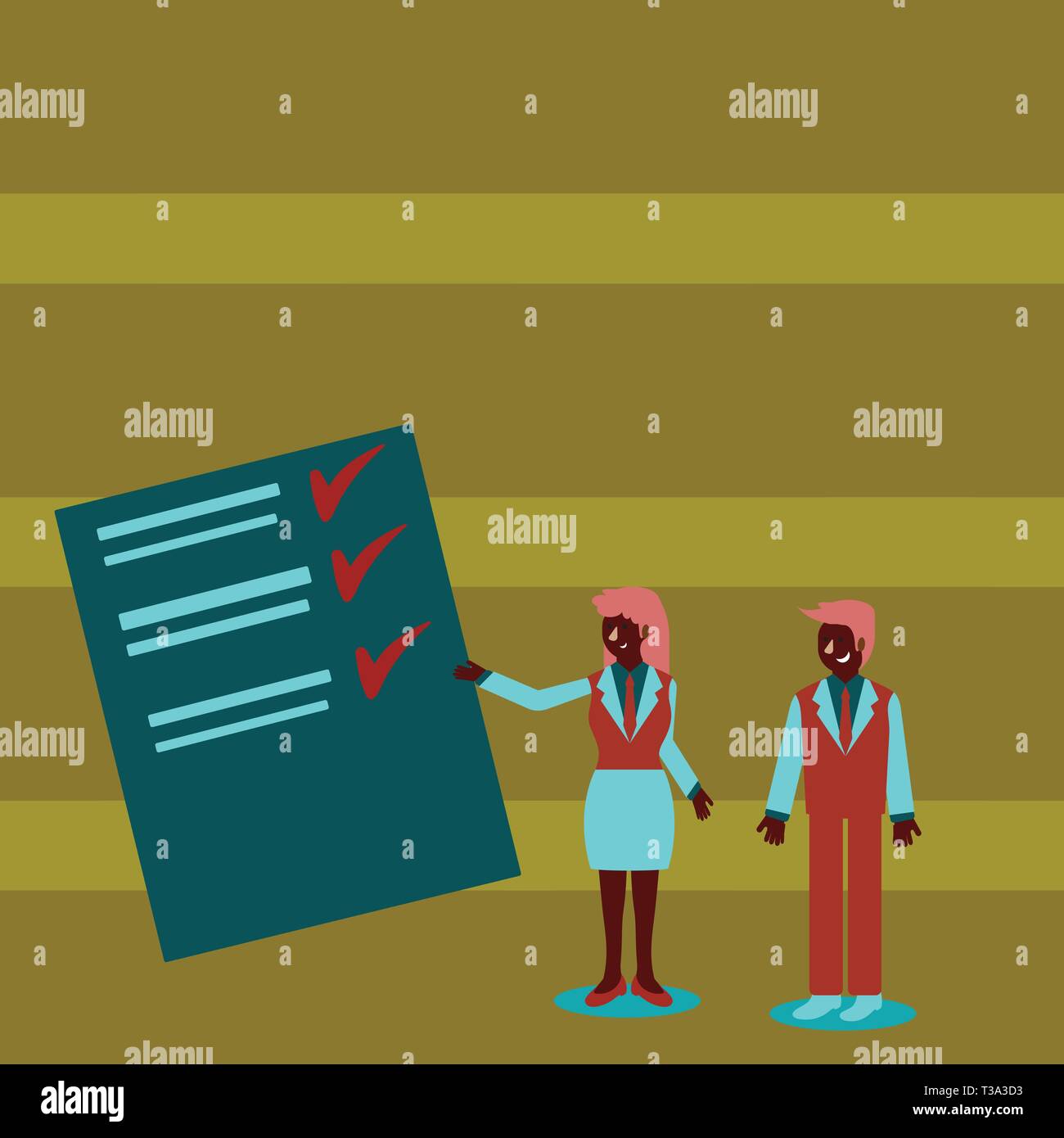 Man and Woman in Business Suit Presenting Report of Check and Lines on Paper Design business Empty copy space text for Ad website promotion isolated B Stock Vector