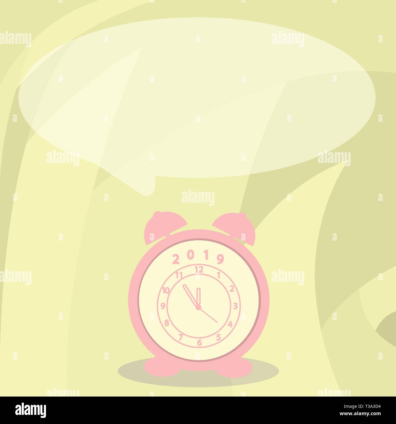 Round Blank Speech Balloon in Pastel Shade and Colorful Analog Alarm Clock Copy Space design Empty template text for Ad, promotion, poster, flyer, web Stock Vector