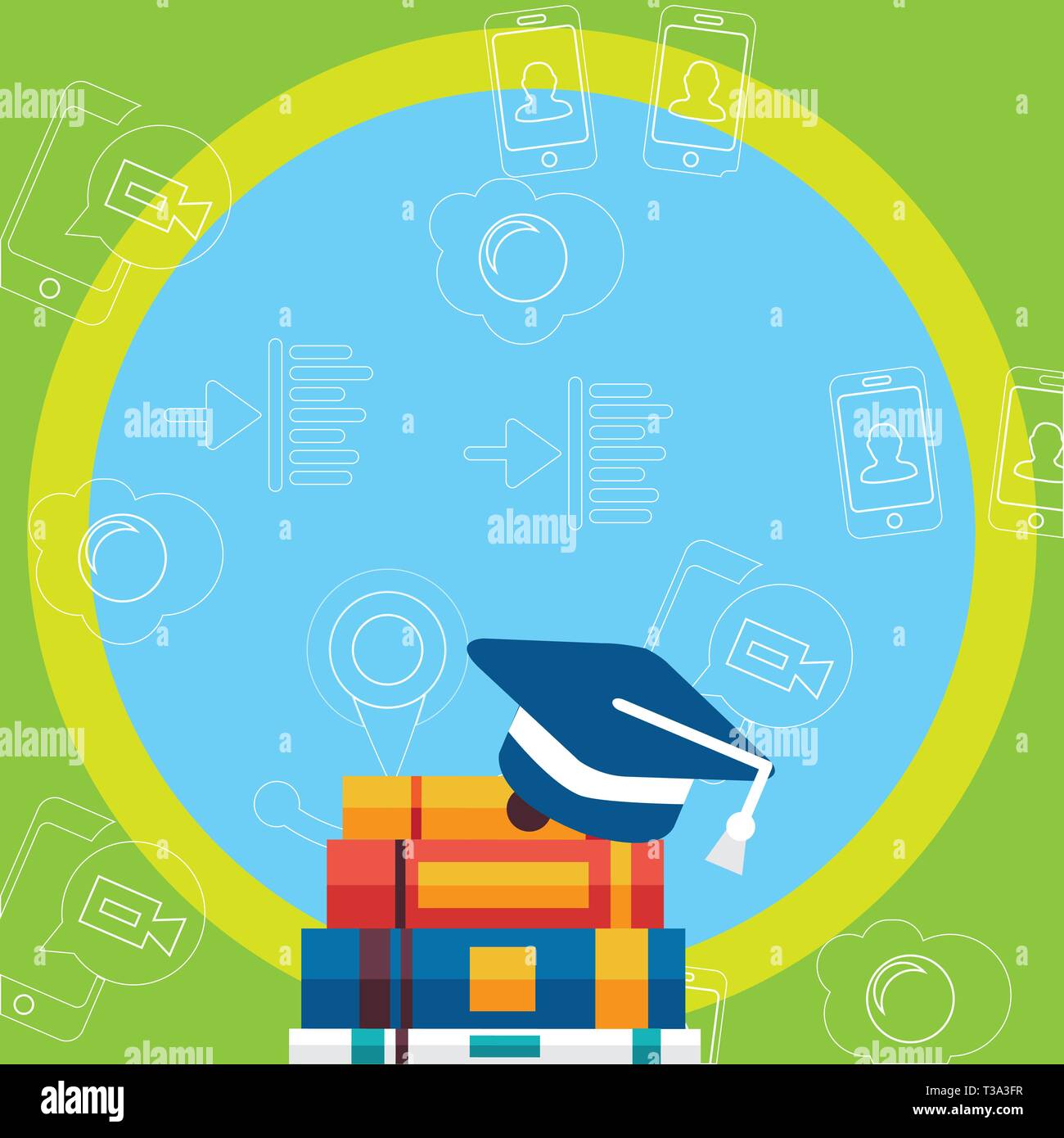 Graduation Cap With Tassel Resting On Top Of Stack Of Colorful Thick Books Design Business Concept Empty Copy Space Modern Abstract Background Stock Vector Image Art Alamy