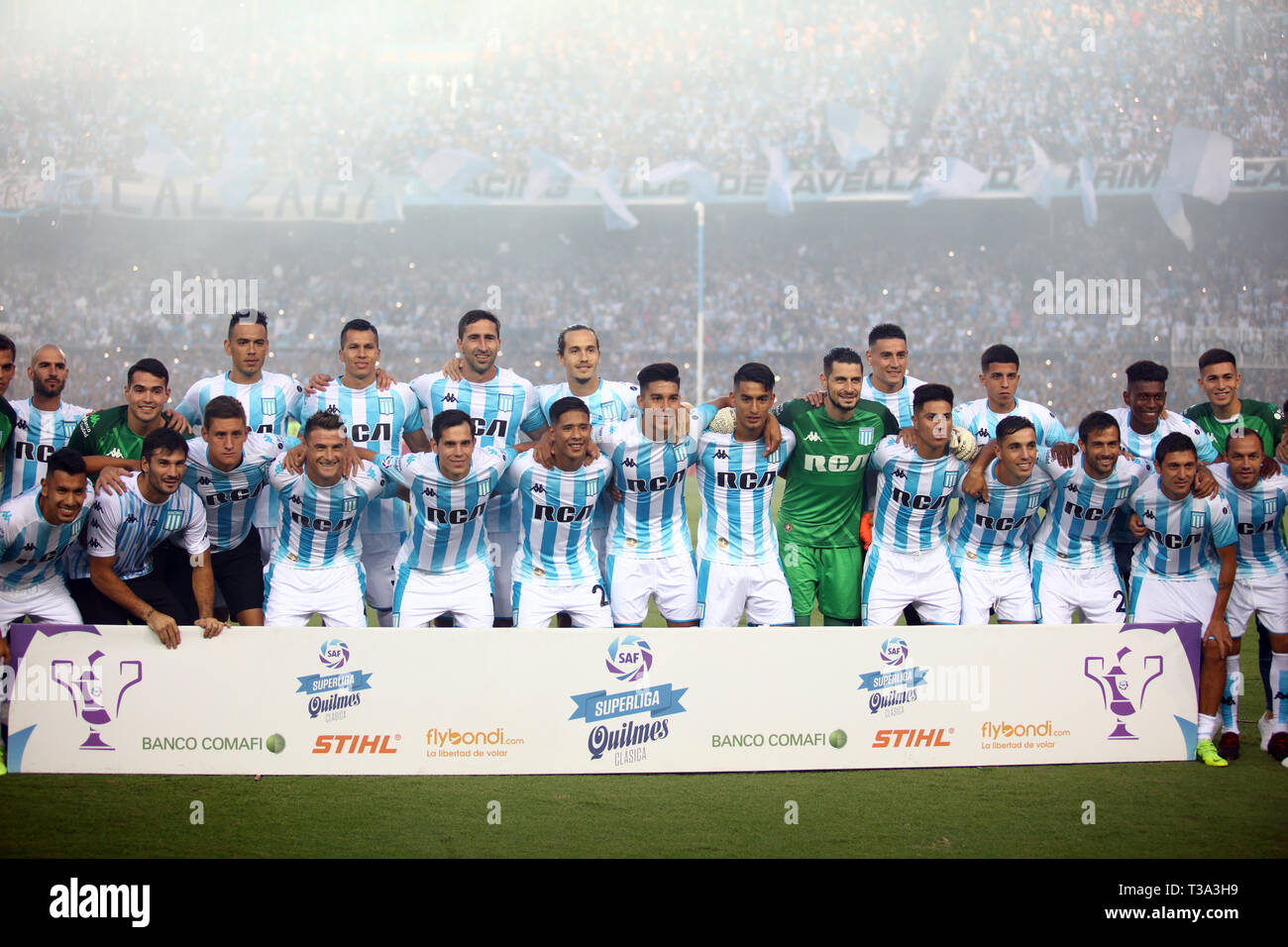Buenos Aires, Argentina - April 07, 2019: Racing team formation in the Juan Domingo Peron Stadium in Buenos Aires, Argentina Stock Photo