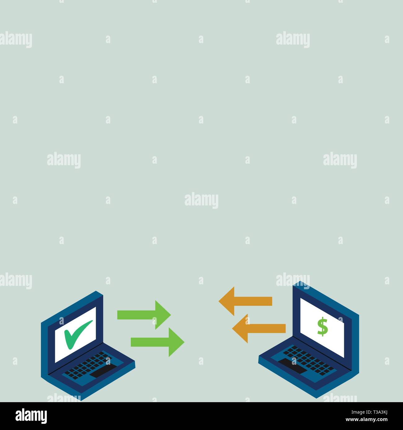 Exchange Arrow Icons Between Two Laptop with Currency Sign and Check ...