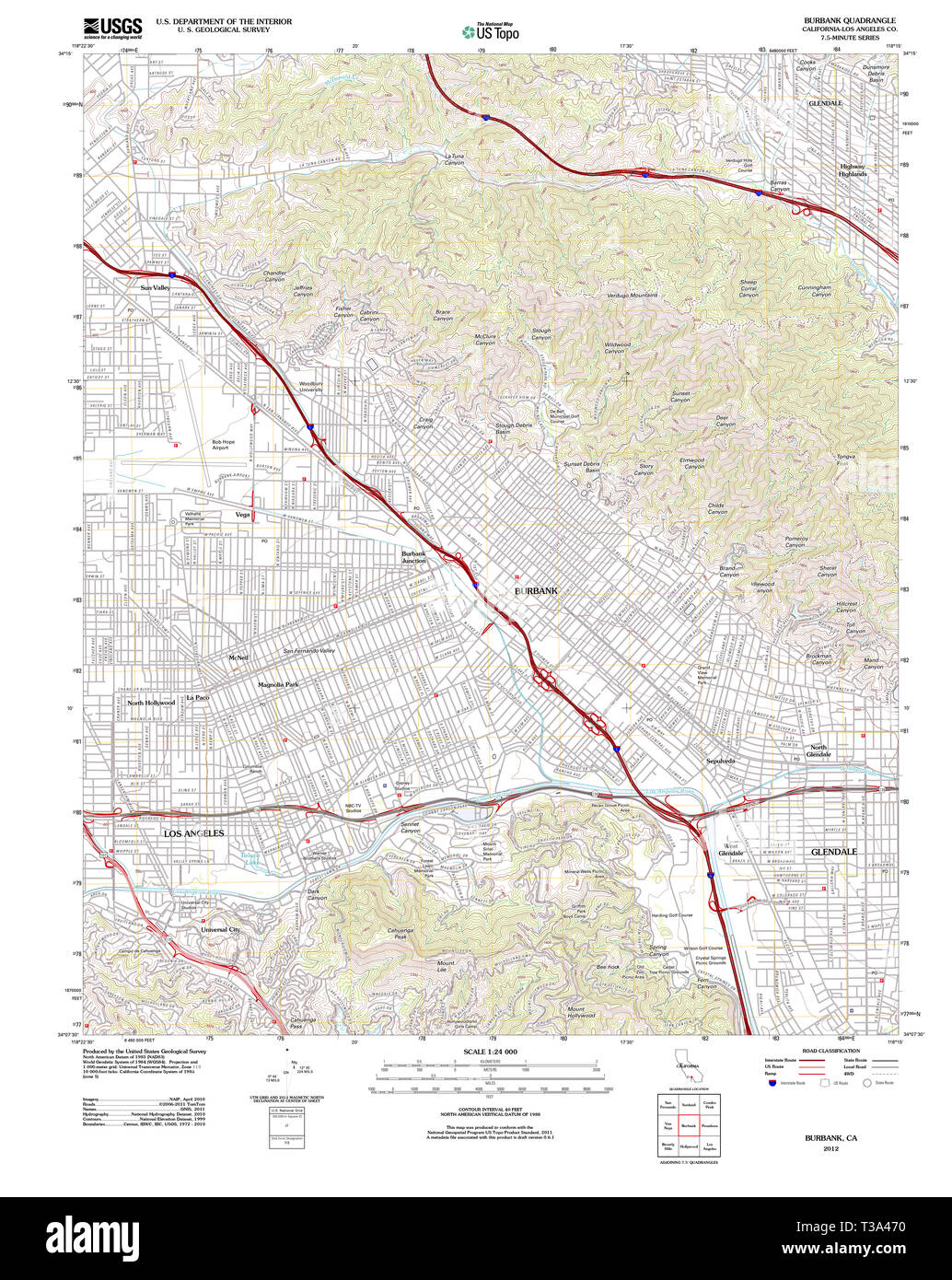 Map of burbank hi res stock photography - Usgs Topo Map California Ca Burbank 20120405 Tm Restoration T3A470