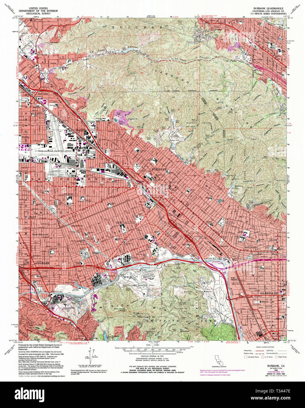 Map of burbank hi res stock photography - Usgs Topo Map California Ca Burbank 100507 1966 24000 Restoration T3A47E