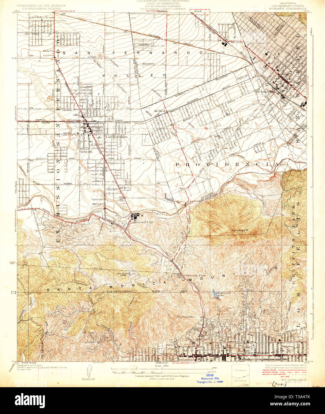 Map of burbank hi res stock photography - Usgs Topo Map California Ca Burbank 288671 1926 24000 Restoration T3A47K