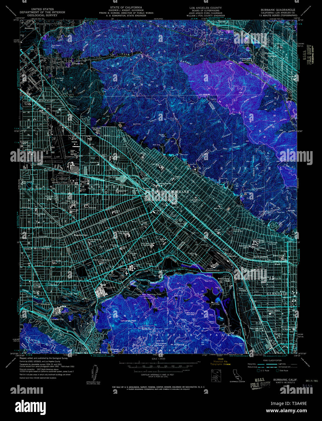 Map of california burbank hi res - Usgs Topo Map California Ca Burbank 288675 1953 24000 Inverted Restoration T3A49E