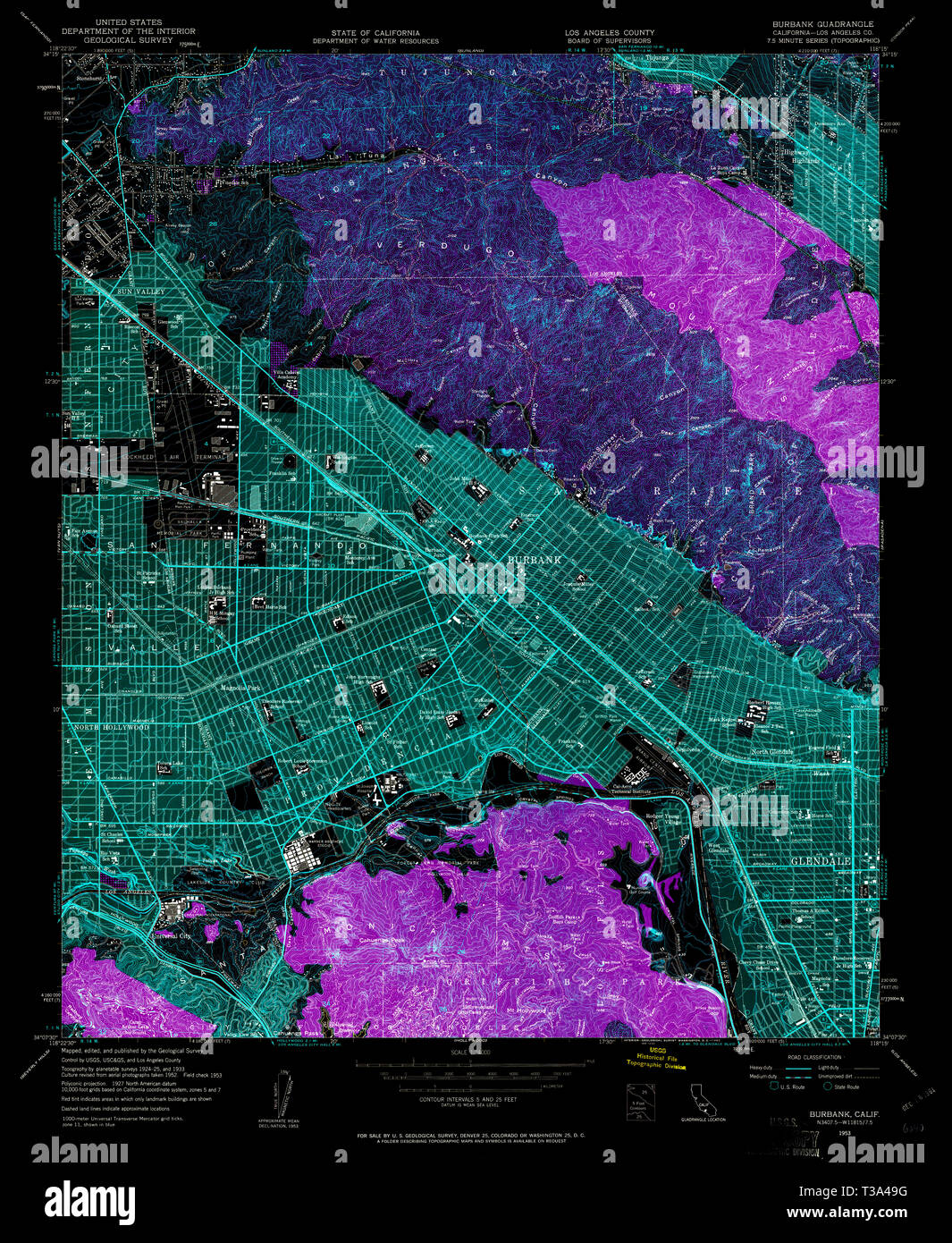 Map of california burbank hi res - Usgs Topo Map California Ca Burbank 288676 1953 24000 Inverted Restoration T3A49G