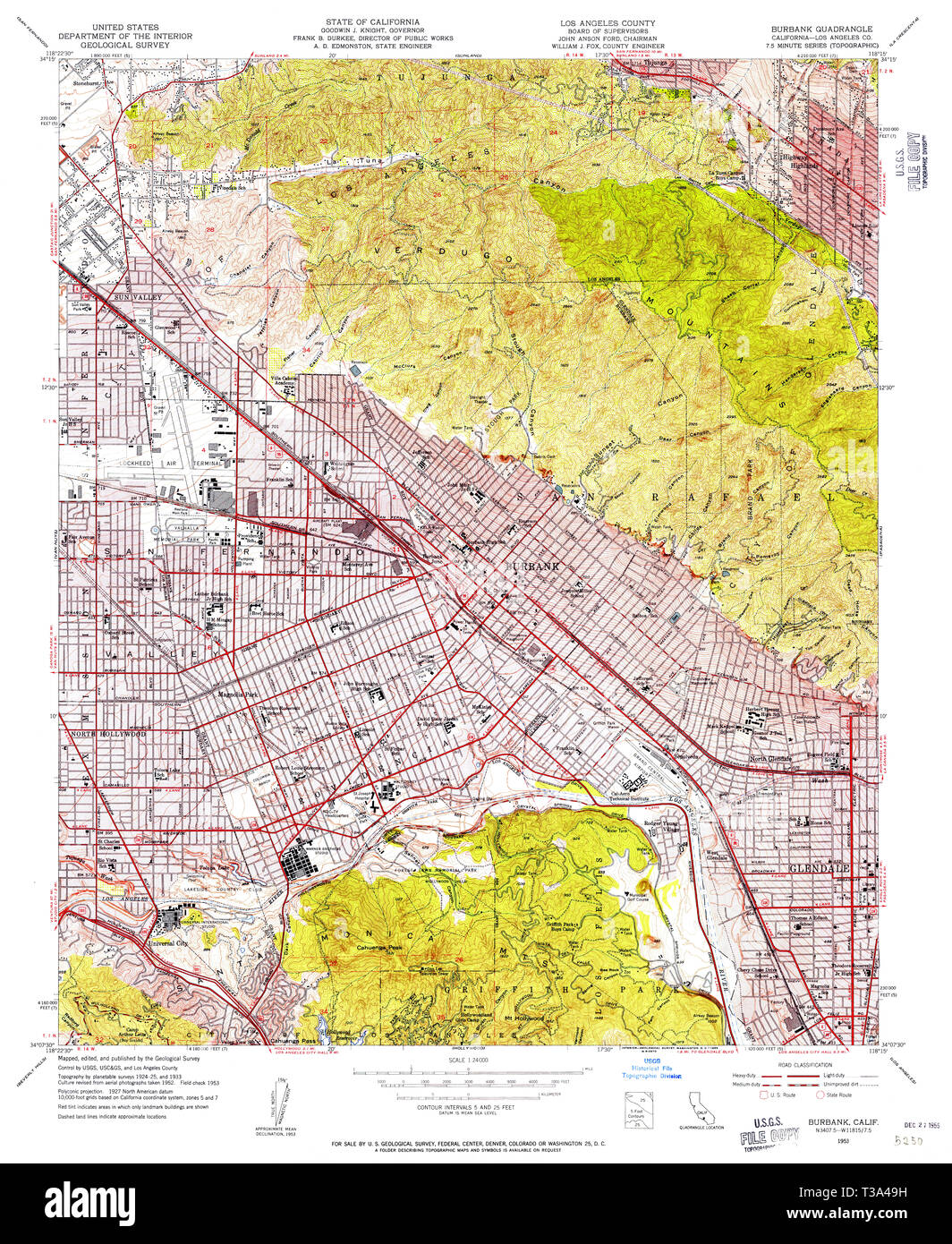 Map of burbank hi res stock photography - Usgs Topo Map California Ca Burbank 288675 1953 24000 Restoration T3A49H