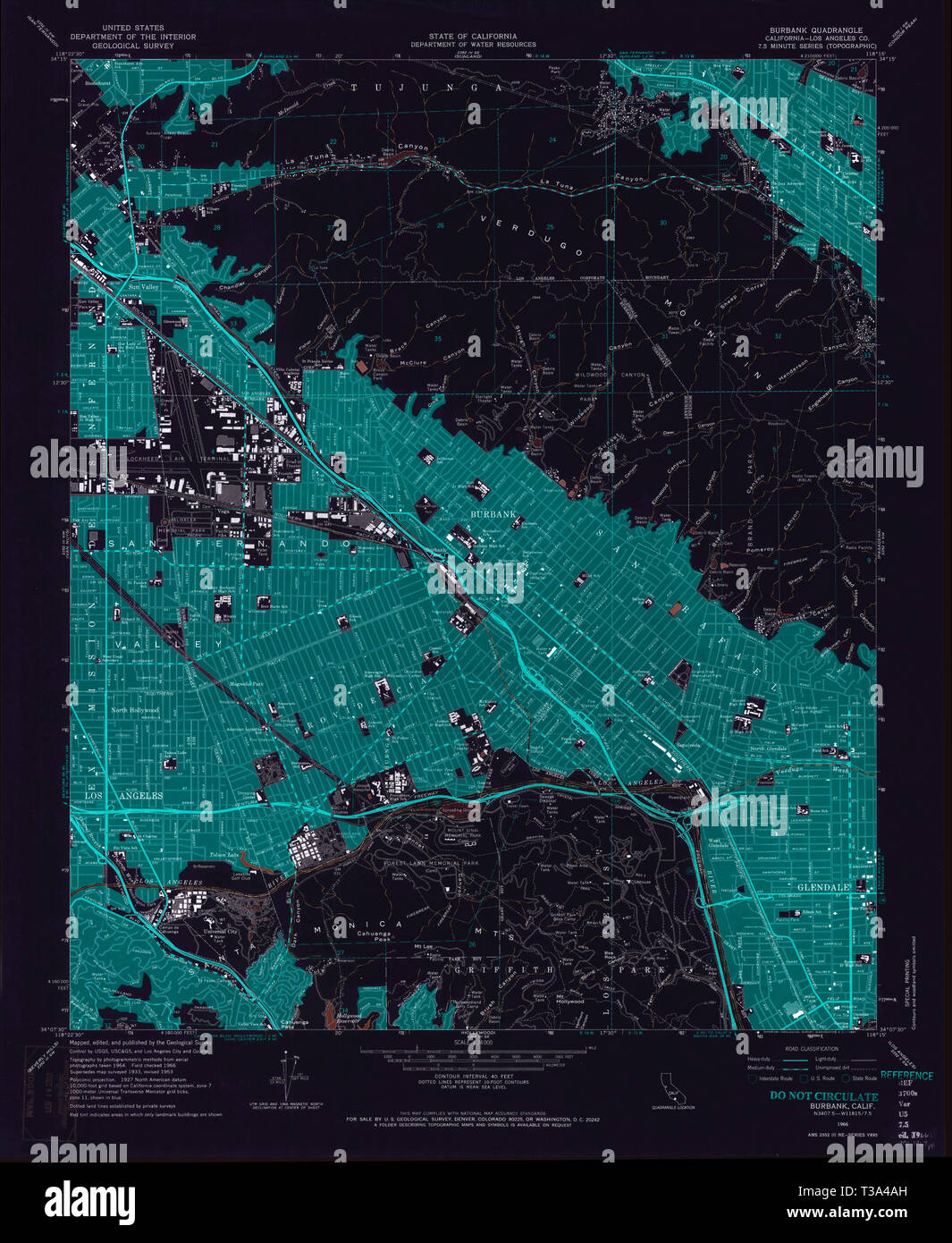 Map of california burbank hi res - Usgs Topo Map California Ca Burbank 302529 1966 24000 Inverted Restoration T3A4AH