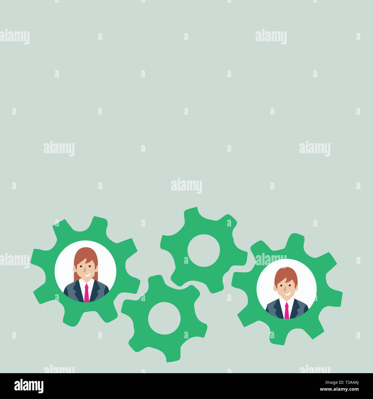 Two Business People Each Inside Colorful Cog Wheel Gears for Teamwork ...