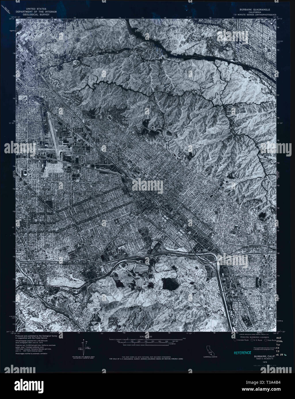 Map of california burbank hi res - Usgs Topo Map California Ca Burbank 302530 1976 24000 Inverted Restoration T3A4B4