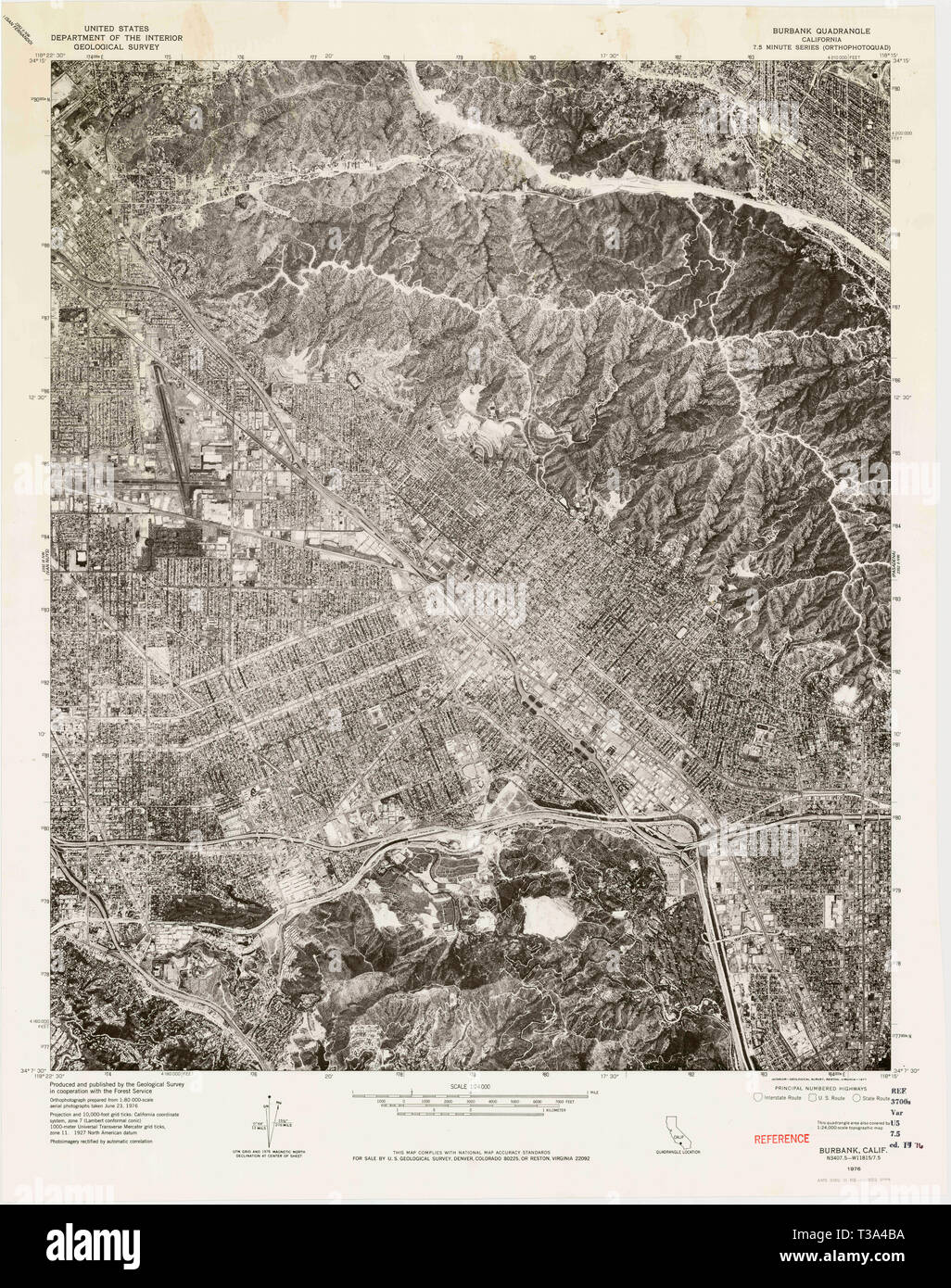 Map of burbank hi res stock photography - Usgs Topo Map California Ca Burbank 302530 1976 24000 Restoration T3A4BA