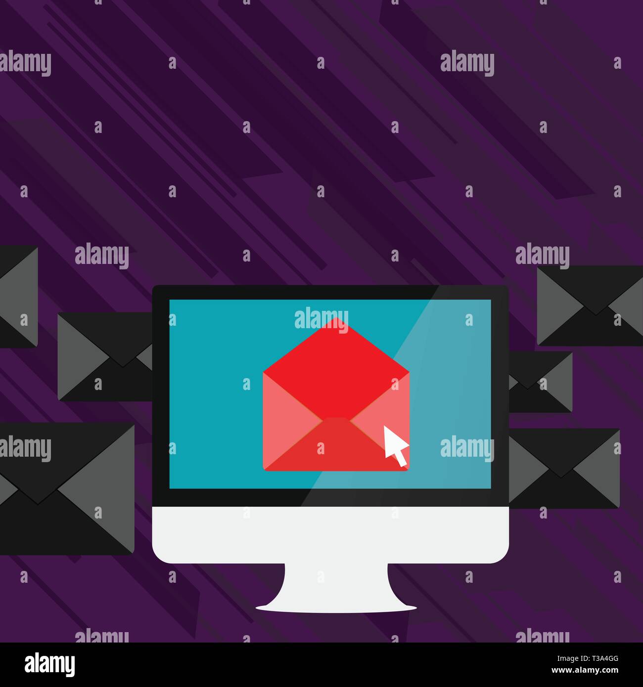 Open Color Envelope inside Computer Screen. Letter Casing Surrounds the