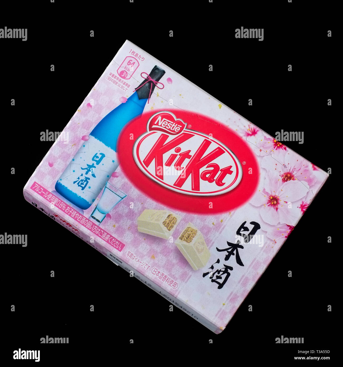 A Japanese sake Kit Kat, featuring cherry blossoms (sakura) on the box Stock Photo Alamy