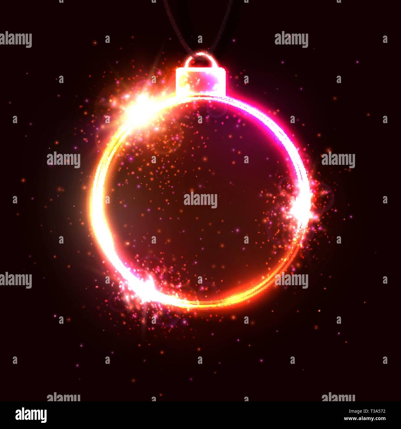 New Year neon background. Circle shape neon frame. Stock Vector