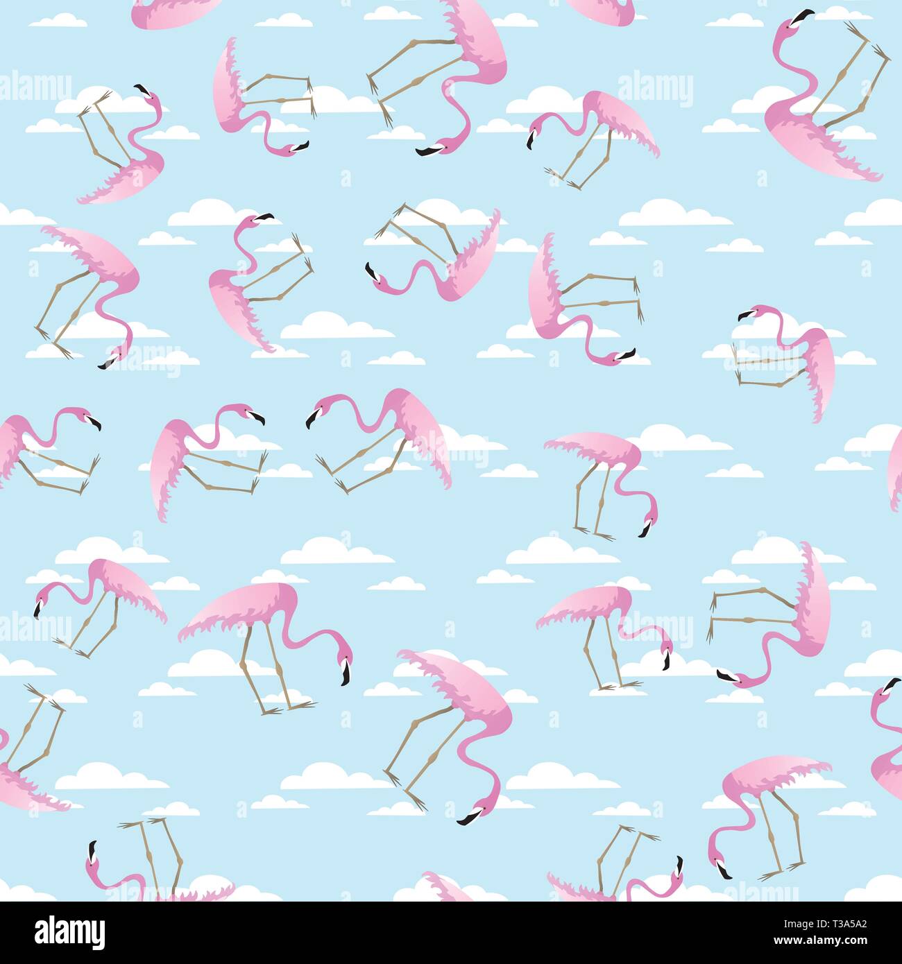 Seamless summer tropical pattern with flamingo and clouds 10 eps Stock ...