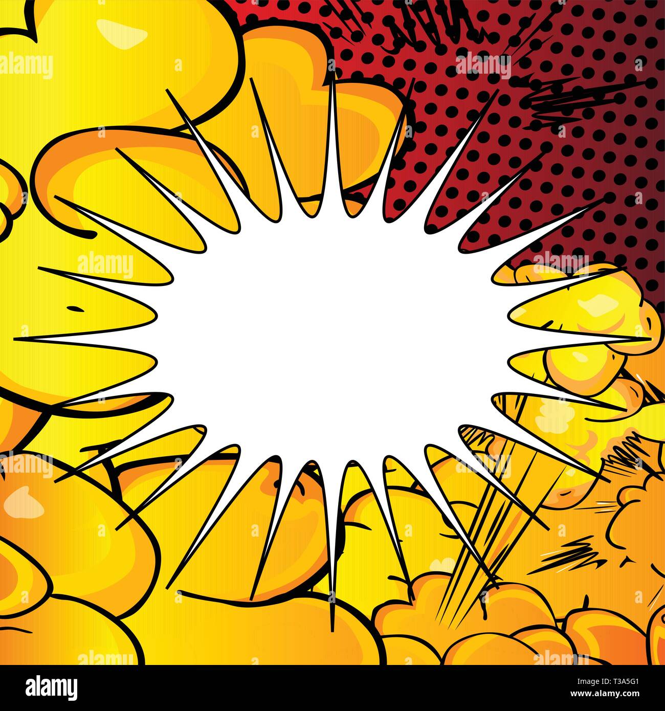 Vector illustrated retro comic book background with big blank explosion ...