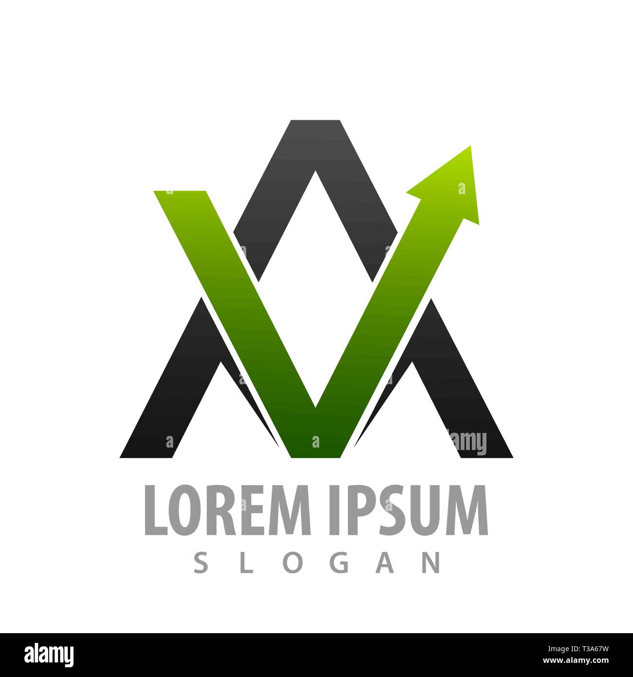 Initial letter AV with green arrow up concept design. Symbol graphic template element Stock