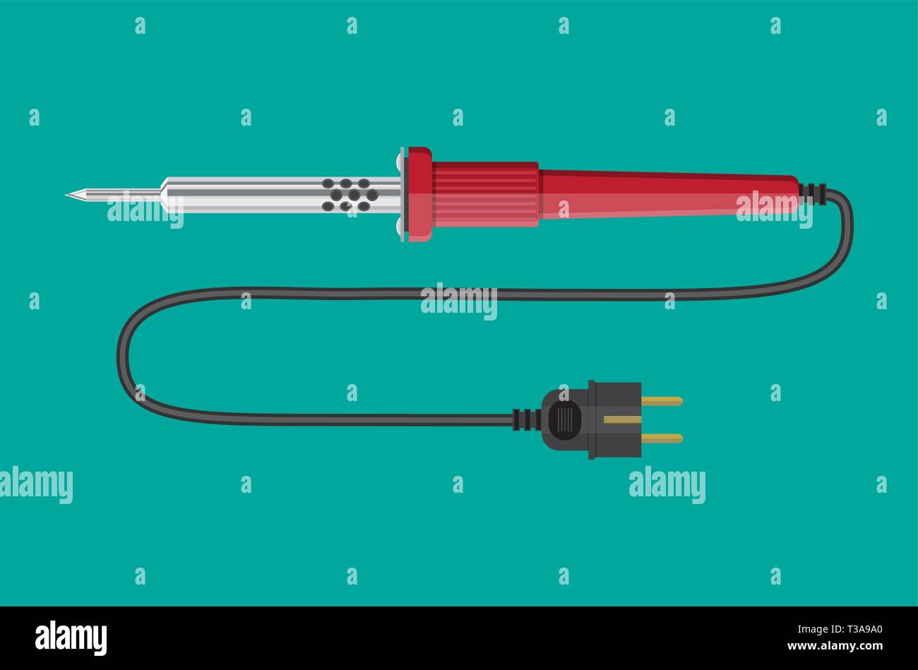 Soldering iron tool with plastic handle and plug. Electronic repair