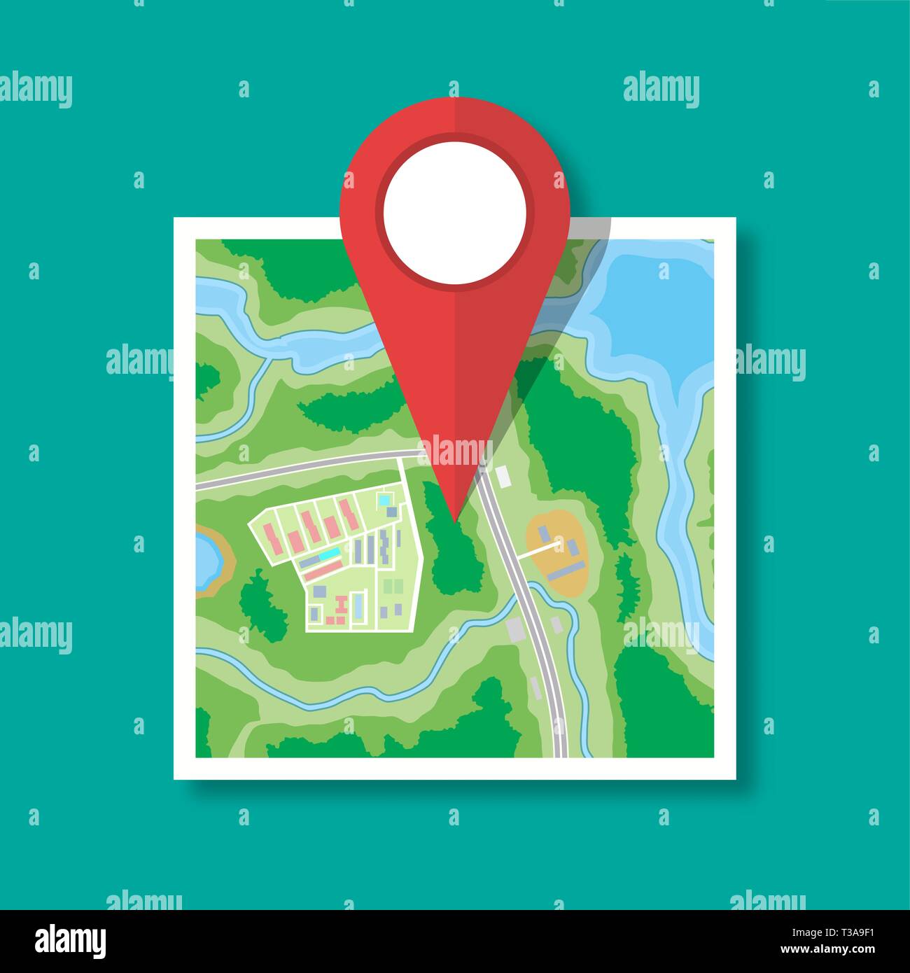 Folded paper city suburban map. Abstract generic map with roads