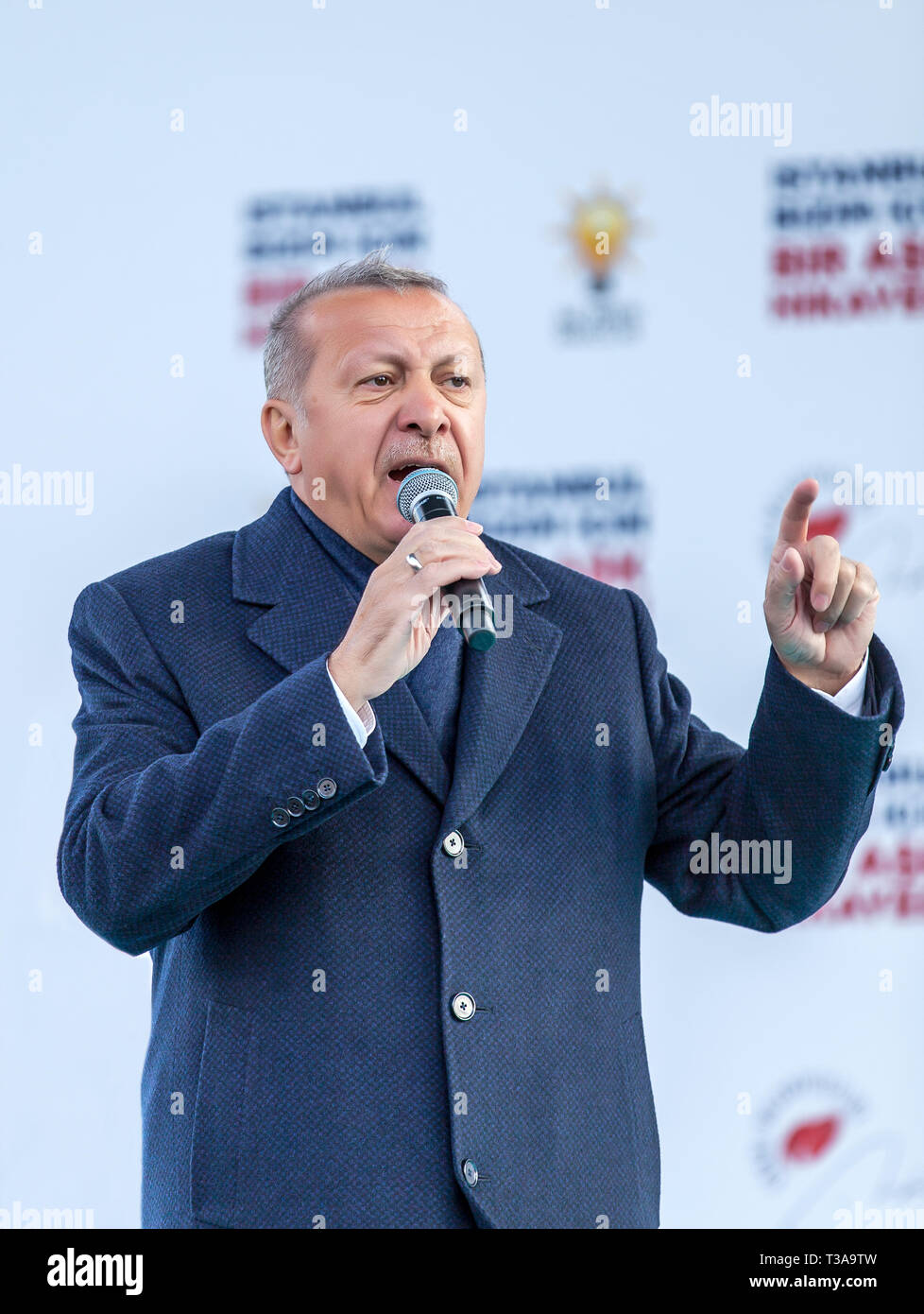 Turkish President Recep Tayyip Erdogan speaks at 31 March Local Election Meeting, 30 March 2019 Bagcilar, Istanbul - Turkey Stock Photo