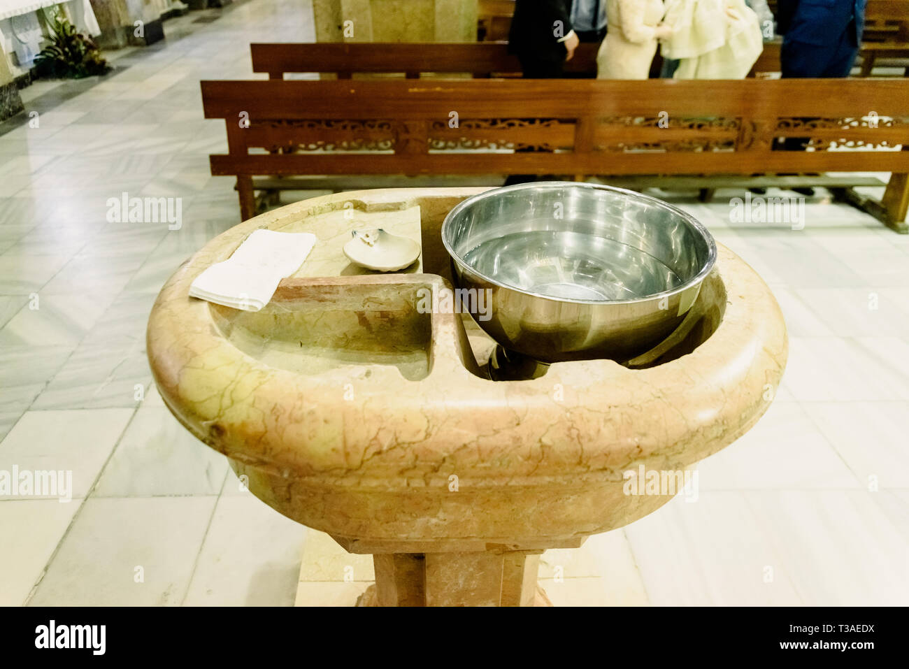 Baptismal font in a catholic church Stock Photo Alamy