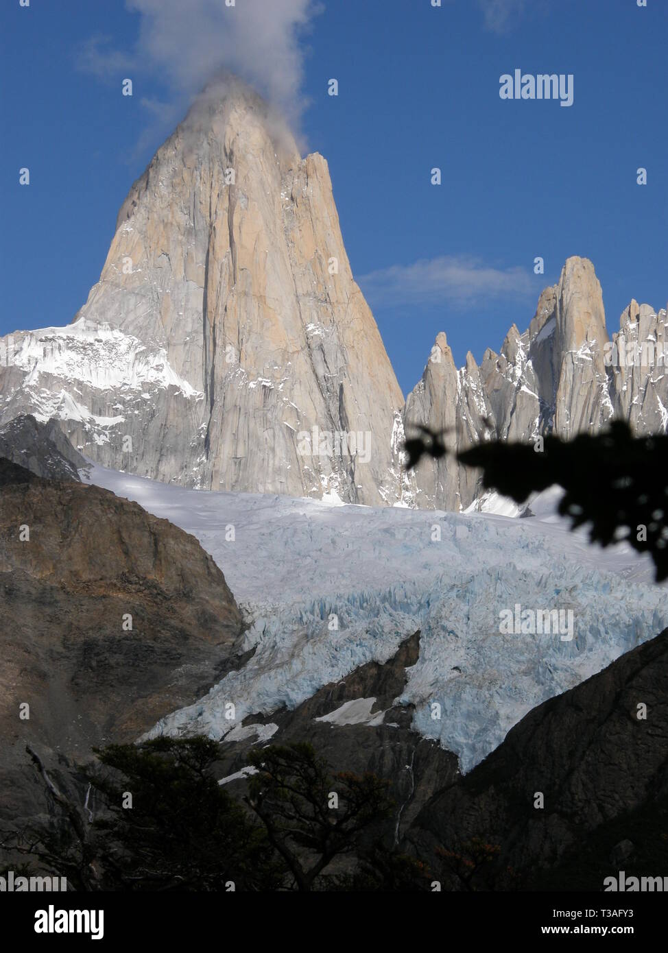 Smoking Mount Fitz Roy, Glaciers National Park Argentina, Patagonia Stock Photo